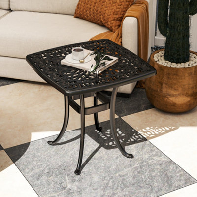 Outsunny 54 x 54cm Aluminium Outdoor Garden Side Table w/ Umbrella Hole, Black