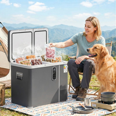 bollinger 720 ×2本　mens Outsunny 55L Compressor Car Fridge, Dual Zone Camping Refrigerator