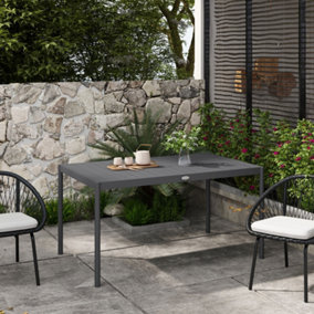 Outsunny 57" Garden Table with Aluminium Frame, Slatted Design, Dark Grey