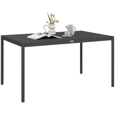 Outsunny 57" Garden Table with Aluminium Frame, Slatted Design, Dark Grey