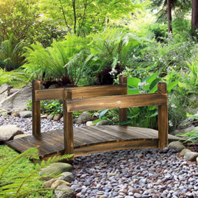 Outsunny 5FT Wooden Arc Footbridge for Pond Backyard Stream, Stained Finish