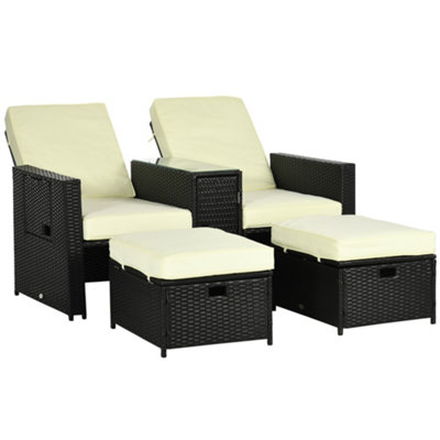 Outsunny 5PC PE Rattan Sun Lounger  Black