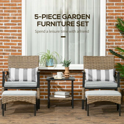 Outsunny 5pc Rattan Garden Furniture Set w Chair Footstool and Table Grey DIY at B Q