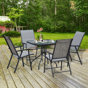 Outsunny 5pcs Classic Outdoor Dining Set Steel Frames with 4 Chairs Coffee Table