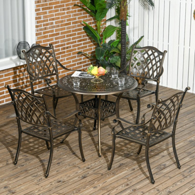 Outsunny 5PCs Garden Dining Conversation Set 4 Chairs Table Umbrella Hole