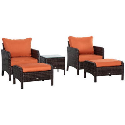 Outsunny 5pcs Outdoor Patio Furniture Set Wicker Conversation Brown