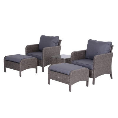 Outsunny 5pcs Outdoor Patio Furniture Set Wicker Conversation Dark Grey