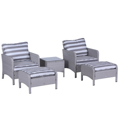 Outsunny 5pcs Outdoor Patio Furniture Set Wicker Conversation Grey