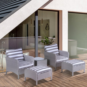 Outsunny 5pcs Outdoor Patio Furniture Set Wicker Conversation Grey