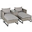 Outsunny 5pcs Patio Rattan Chaise Lounge Double Sofa Bed with Coffee Table
