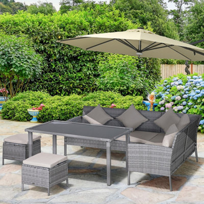 Outsunny 5Pcs Rattan Dining Corner Sofa Set, Garden