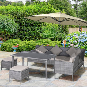 Outsunny 5Pcs Rattan Dining Corner Sofa Set, Garden Furniture Set, Beige