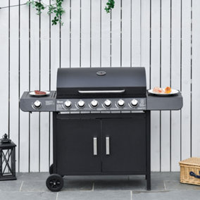 Outsunny 6+1 Burner Gas BBQ Grill Garden Barbecue withWheels, Cabinet