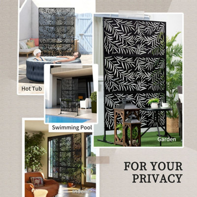 Outsunny 6.5FT Metal Outdoor Privacy Screen Panel with Stand and Ground Stakes