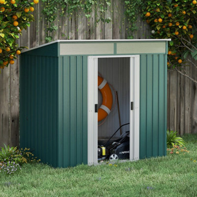 Outsunny 6.5x4FT Garden Shed w/ Foundation Lockable Metal Tool Shed Green