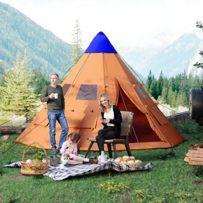 Outsunny 6-7 Person Large Family Party Camping Tent W/ Carrying Bag, Orange