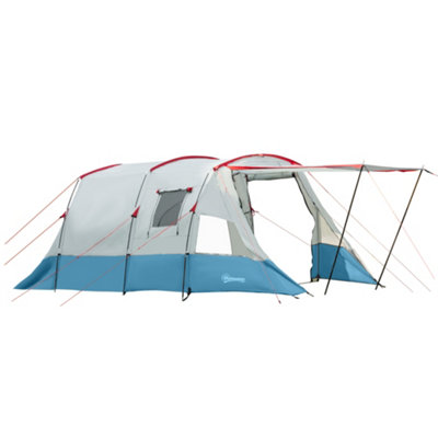 Outsunny 6-8 Person Tunnel Tent, Two-room Camping Tent with Carry Bag, Blue