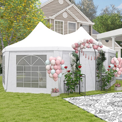 Outsunny 6.8 x 5m Garden Octagonal Gazebo Party Wedding Tent Heavy Duty ...
