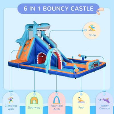 Outsunny 6 in 1 Kids Bouncy Castle w/ Slide, Pool, Trampoline, Blower
