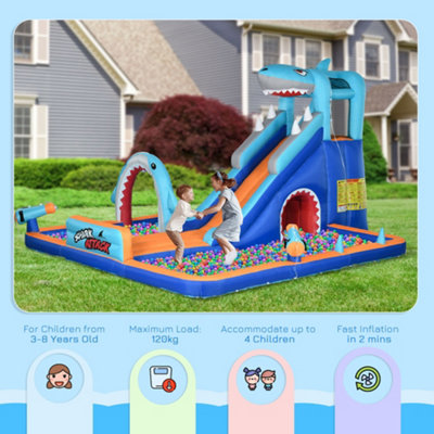 Outsunny 6 in 1 Kids Bouncy Castle w/ Slide, Pool, Trampoline, Blower