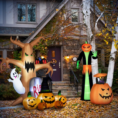 thumbnail image 2 of Outsunny 8ft Tall Halloween Inflatable Pumpkin Ghost In A Hat Blow Up Outdoor Halloween Decoration With Led Lights For Lawn Garden Party 2 of 9