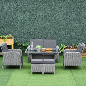 Outsunny 6 PCS All Weather PE Rattan Dining Table Sofa Furniture Set w/ Cushions
