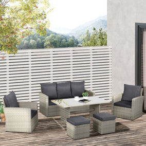 Outsunny 6 PCS Outdoor Rattan Sofa Furniture Sets with Footstool Cushions Grey