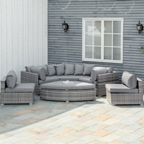 Outsunny 6 PCs Outdoor Rattan Sofa Set Half Round Conversation with Cushions