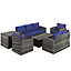 Outsunny 6 PCS Patio Rattan Sofa Set Conversation Furniture with Storage Blue