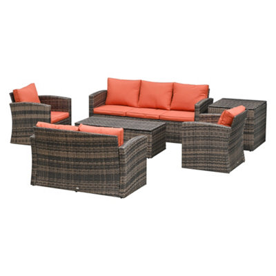 Outsunny 6 PCS Patio Rattan Sofa Set Conversation Furniture with Storage & Cushion