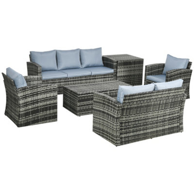 Outsunny 6 PCS Patio Rattan Sofa Set Conversation Furniture with Storage Grey