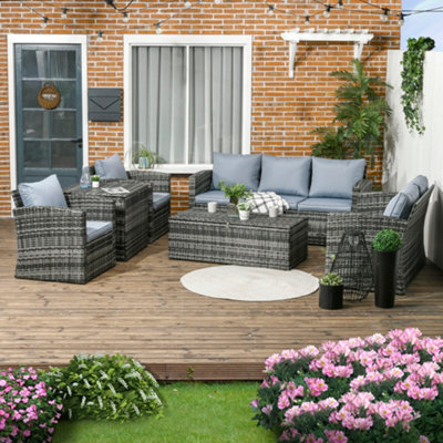 Outsunny 6 PCS Patio Rattan Sofa Set Conversation Furniture with Storage Grey