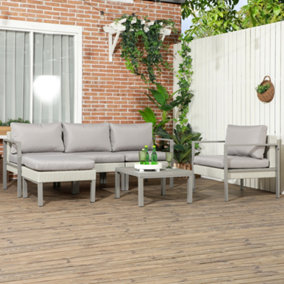 Outsunny 6 PCs Rattan Garden Furniture Set with Table, Cushion, Light Grey