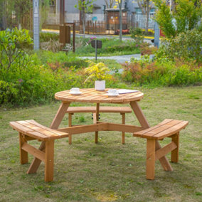 Outsunny 6 Person Fir Wood Table Bench Set Outdoor Garden Patio, Brown