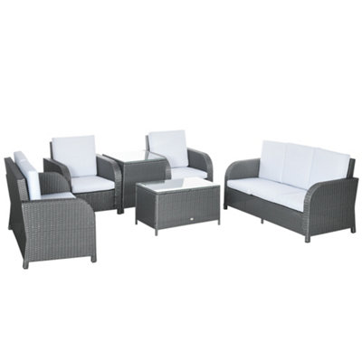 Outsunny 6 Piece Rattan Garden Furniture Set with Sofa Glass Table Grey DIY at B Q