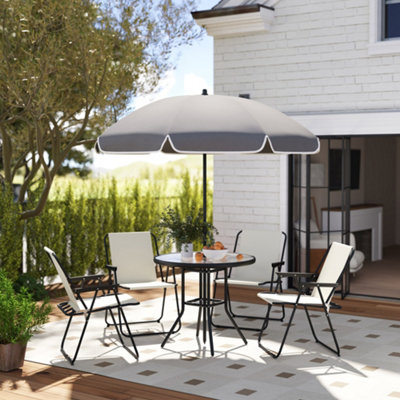 Outsunny 6 Pieces Garden Furniture Set with Parasol, Folding Chairs, Cream