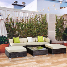 Outsunny 6 Pieces Rattan Furniture Set Conservatory Sofa Deluxe Wicker Garden
