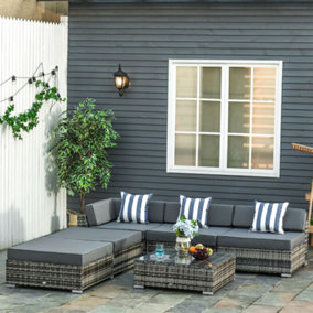 Outsunny 6 Pieces Rattan Furniture Set Conservatory Sofa Deluxe Wicker Garden