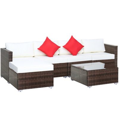 Outsunny 6 Pieces Rattan Furniture Set Garden Sofa Conservatory Wicker Brown