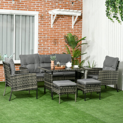 Outsunny 6 Pieces Rattan Garden Furniture Sofa Set, Mixed Grey
