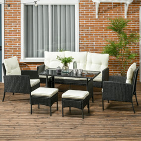 Outsunny 6 Pieces Rattan Garden Furniture Sofa Set, White