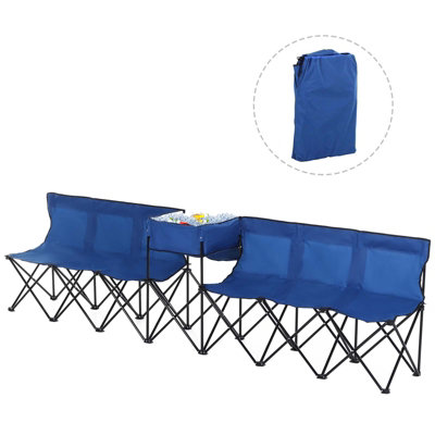 Outsunny 6 Seat Camping Bench Folding Portable Outdoor with Cooler Bag Blue