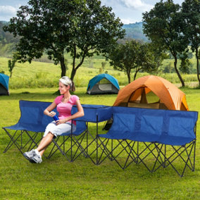 Outsunny 6 Seat Camping Bench Folding Portable Outdoor with Cooler Bag Blue