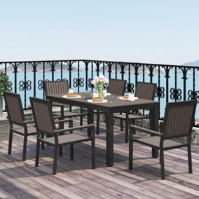 Outsunny 6 Seater Aluminium Garden Dining Set with Stackable Chairs, Brown
