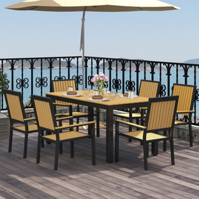 Outsunny 6 Seater Aluminium Garden Dining Set with Stackable Chairs ...