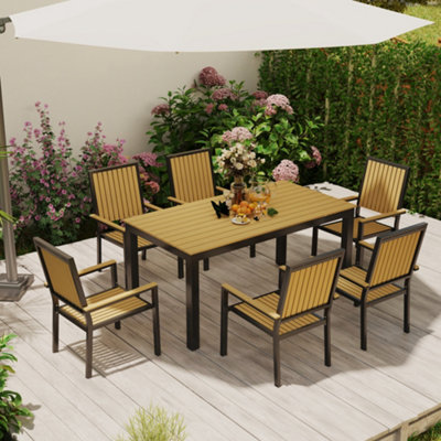 Outsunny 6 Seater Aluminium Garden Dining Set with Stackable Chairs ...