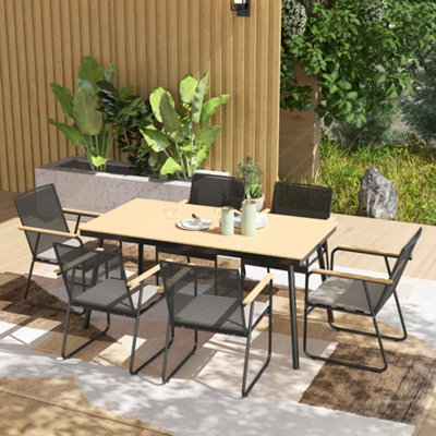 Outsunny 6 Seater Garden Dining Set with Cushions Rattan Backrest, Natural