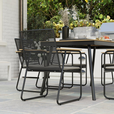 Outsunny 6 Seater Rattan Dining Set with Seat Back Cushions, Aluminium Frame