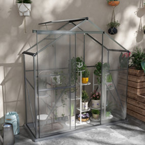 Outsunny 6 x 2.5ft Polycarbonate Greenhouse Aluminium Green House, Dark Grey