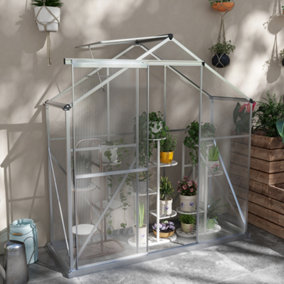 Outsunny 6 x 2.5ft Polycarbonate Greenhouse Aluminium Green House, Silver
